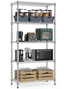 M MZG 1250 Lbs Storage Rack Metal Wire Shelving Unit,  5 Tier Chrome Heavy Duty Storage Standing Shelf Organizer For Laundry Bathroom Kitchen Pantry Closet Garage Basement Office-13.8" D X 29.5" W X 59.5" H - 銀色 - 查看 11