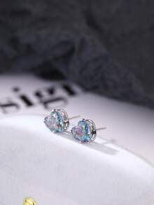 1 par de pendientes de botón con forma de corazón y circonita de colores para hombres - Multicolor - Ver 5