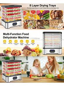 8-Tray Food Dehydrator With Digital Timer And Temperature Control, Suitable For Making Jerky/Meat/Beef/Fruit/Vegetable, Pet Treats, Herbs And Yogurt, 400W - EU F Type Plug(220-240V) - View 8