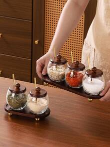 1pc Glass Seasoning Jar, Suitable For Tabletop Decor, Home And Kitchen Condiment Storage - Glass Condiment Jars - View 7