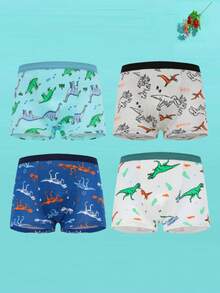 8pcs/Pack Cartoon Dinosaur Print Boys' Cotton Briefs, Soft & Comfortable, Suitable For Kids & Toddlers, All Seasons - Multicolor - View 3