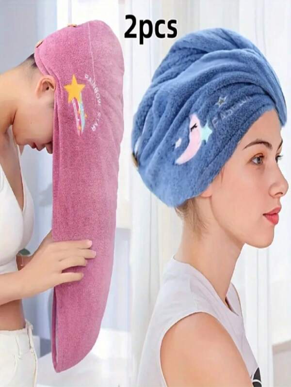 1pc Ultra-Fine Fiber Quick-Drying Hair Towel - Soft Coral Fleece, Highly Absorbent, Quickly Dries Hair, Embroidered Design, Formaldehyde-Free, Bathroom Accessory