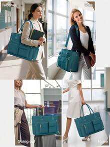 All-In-One Teacher Tote Bag With Insulated Lunch Compartment & 15.6 Inch Laptop Sleeve, Lightweight Nurse Work Bag For Women, Multi-Pocket Organizer For Work & Commute - Màu xanh lá cây đậm - Xem 7