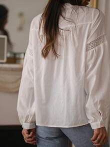 Áo kiểu nữ màu trắng trơn phối ren. - trắng - Xem 5