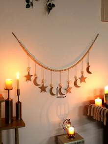 1 món đồ trang trí treo tường hình trăng khuyết bằng gỗ đính hạt, phong cách Boho trang trí nhà cửa cho phòng khách và phòng ngủ, tranh treo tường hình chu kỳ mặt trăng huyền bí, nghệ thuật trang trí tường hình ngôi sao và mặt trăng tua rua phong cách Bohemian. - Nhiều màu - Xem 13