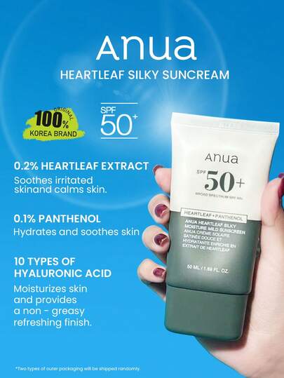 Anua HEARTLEAF SILKY SOLKRÄM, SPF50+ PA++++, Silkeslen lotiontextur, Lätt, icke-fet, Högt skydd, Återfuktande och återfuktande, Mild formula, K-Beauty, Koreansk makeup, 50 ml/1,69 fl. oz