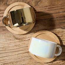 LUKA Taza de café expreso de porcelana con platillos y soporte de metal tazas pequeñas de cerámica de 177 ml apilables para expreso y capuchino juego de tazas para café con leche café café moca - dorado - Ver 5