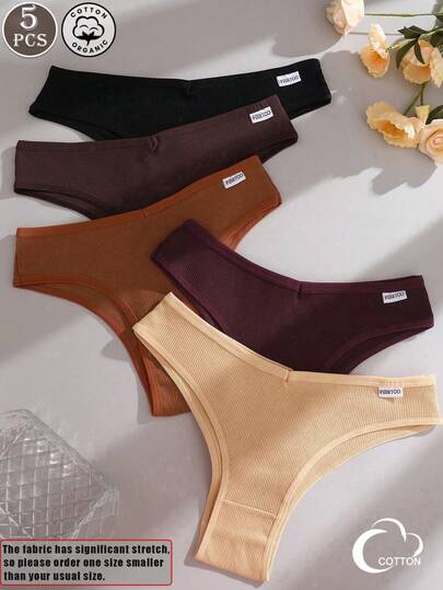 5pcs Women's Multicolor Rib Low Waist Comfortable Breathable Sexy Panties