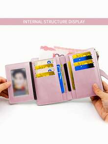 Nuevo estilo coreano Cartera plegable multifunción Rojo vino Monedero pequeño a prueba de robos Bloqueo RFID Ranuras para tarjetas Billetera de cuero PU suave Regalo para mujeres Cartera de dinero Billetera mini Monedero Billetera pequeña Billetera linda Billetera para tarjetas Monedero para monedas Regalos Rellenos de calcetines Accesorios - Rosa - Ver 5