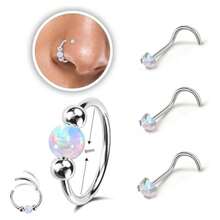 18G Opal Nose Ring, 8mm/10mm, Hypoallergenic 316L Surgical Stainless Steel - Suitable For Nostril/Septum Piercings And Cartilage Piercings, Unisex, Ideal For Everyday Wear, Promotes Healing, Designed For New Piercings, Comfortable To Wear, And Won't Interfere With Sleep. - AB Color - View 13