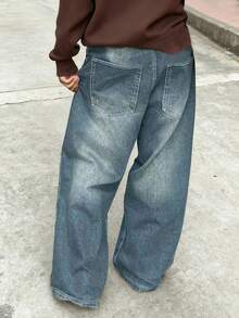 Women's Stretch Blue Low-Rise Flared Jeans, Y2K Fashion Vintage Casual, 2026 Spring And Summer, New Year And Valentine. - Blue - View 3