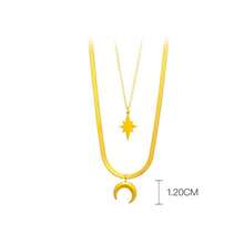 Necklace In 18K Titanium Steel, Double Layer, Fade-Resistant, Modern And Exclusive Jewelry With A Moon And Star Design. - 金色 - 查看 4