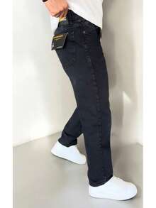Men's Casual Versatile Solid Color Denim Jeans - Black - View 2