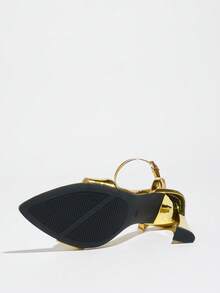 Jin Bei Qi 女士高跟鞋，适合春夏派对、户外活动、时尚场合和宴会。粗跟、尖头、亮面漆皮、踝带设计、可调节踝扣，优雅时尚，金色，舒适稳固，是舞厅舞蹈和派对的理想之选。 - 金色 - 查看 8