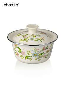 1 pieza Tazón de arroz esmaltado con estampado, también apto para tazón de sopa, tazón de fideos instantáneos, tazón esmaltado, material metálico resistente a los arañazos, apto para lavavajillas, utensilio de cocina esencial para cocinar en casa y comidas de camping - Cuenco esmaltado - Ver 7