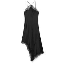 Camellia New Women's Fashion European And American Style Sexy Lace Trim Satin Blend Dress - Black - View 10
