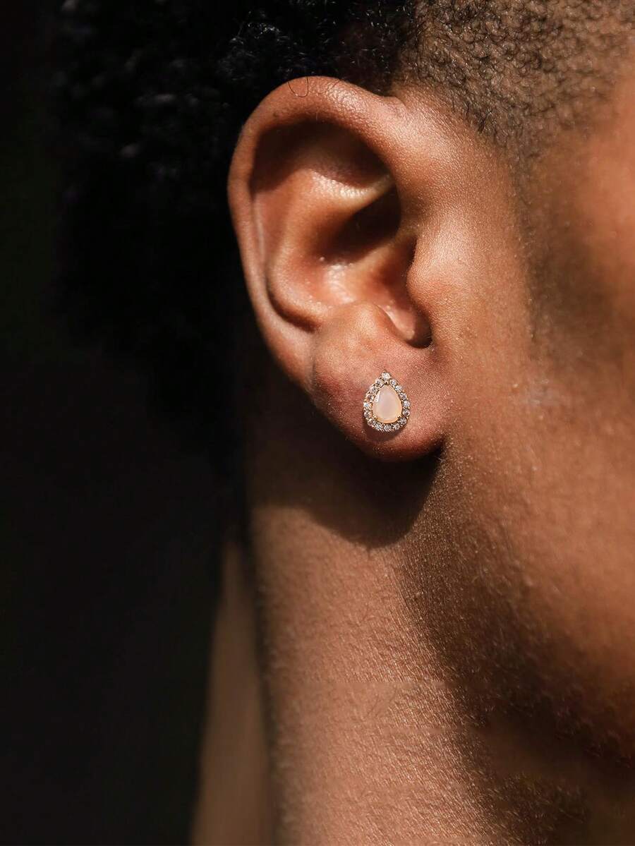 1对男士极简主义立方氧化锆和晶簇石水滴形耳钉 - 彩色 - 查看 1