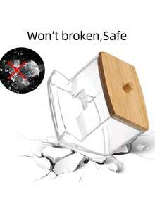 1 Pc Acrylic Qtip Holder With Bamboo Lid, Clear Small Swab Dispenser, Plastic Ear Stick Swabs Holder, Toothpick Storage Container, Bathroom Countertop Decorative Storage Organizer - Multicolor - View 7