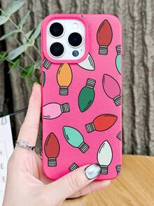 GALLAPLE Multi Color Retro Christmas Light Bulb Print Phone Cover, Fun Holiday String Accessory, Festive Season Protection Christmas Decor Phone Case Compatible With IPhone 17Promax/17Pro/17Air/17/16Promax/16Pro/16Plus/16/15Promax/15Pro/15Plus/15/14Promax/14Pro/14Plus/14/13Promax/13Pro/13/12Promax/12Pro/12/11Promax/11Pro/11/XSMAX/X/XS - Hot Pink - View 2