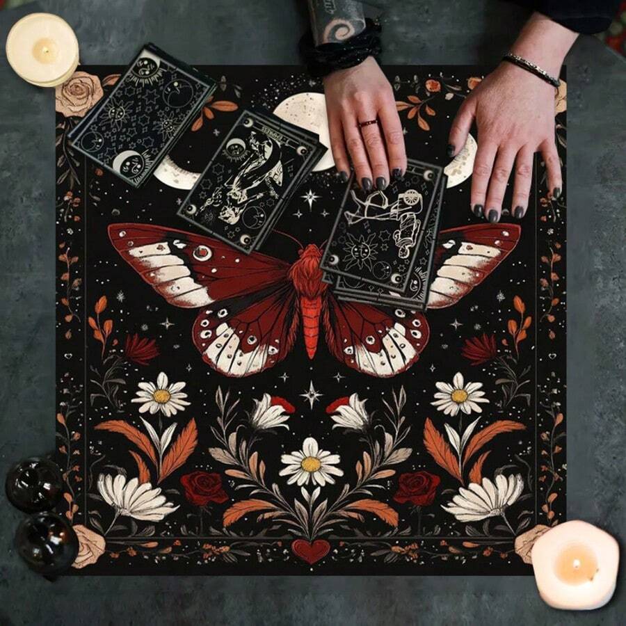 1pc Enchanting Sun And Moon Altar Cloth - Vibrant Polyester Altar Mat With Celestial & Floral Design For Tarot Reading, Witchcraft & Astrology, Tarot Tablecloth Boho Playmat Cloth Home Decor - Multicolor - View 1