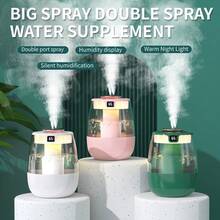 1. Quiet Ultrasonic Humidifier With Warm Night Light, Large Capacity USB Portable Desktop Mist Maker, Suitable For Bedroom And Office, Dual Nozzles, Water Level Display, Button Control, Max Water Tank Capacity 84.54 Oz, Coverage Area Less Than 108 Sq Ft, Max Humidification 10.14 Oz/Hr, No Battery Required - Modern Design