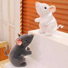 1pc Adorable Plush Realistic Mouse Stuffed Animal Doll, Soft Fluffy Cute Big Ear Mouse Doll, Funny Pet Doll, Cat Doll, Children's Birthday Gift - Multicolor - View 7