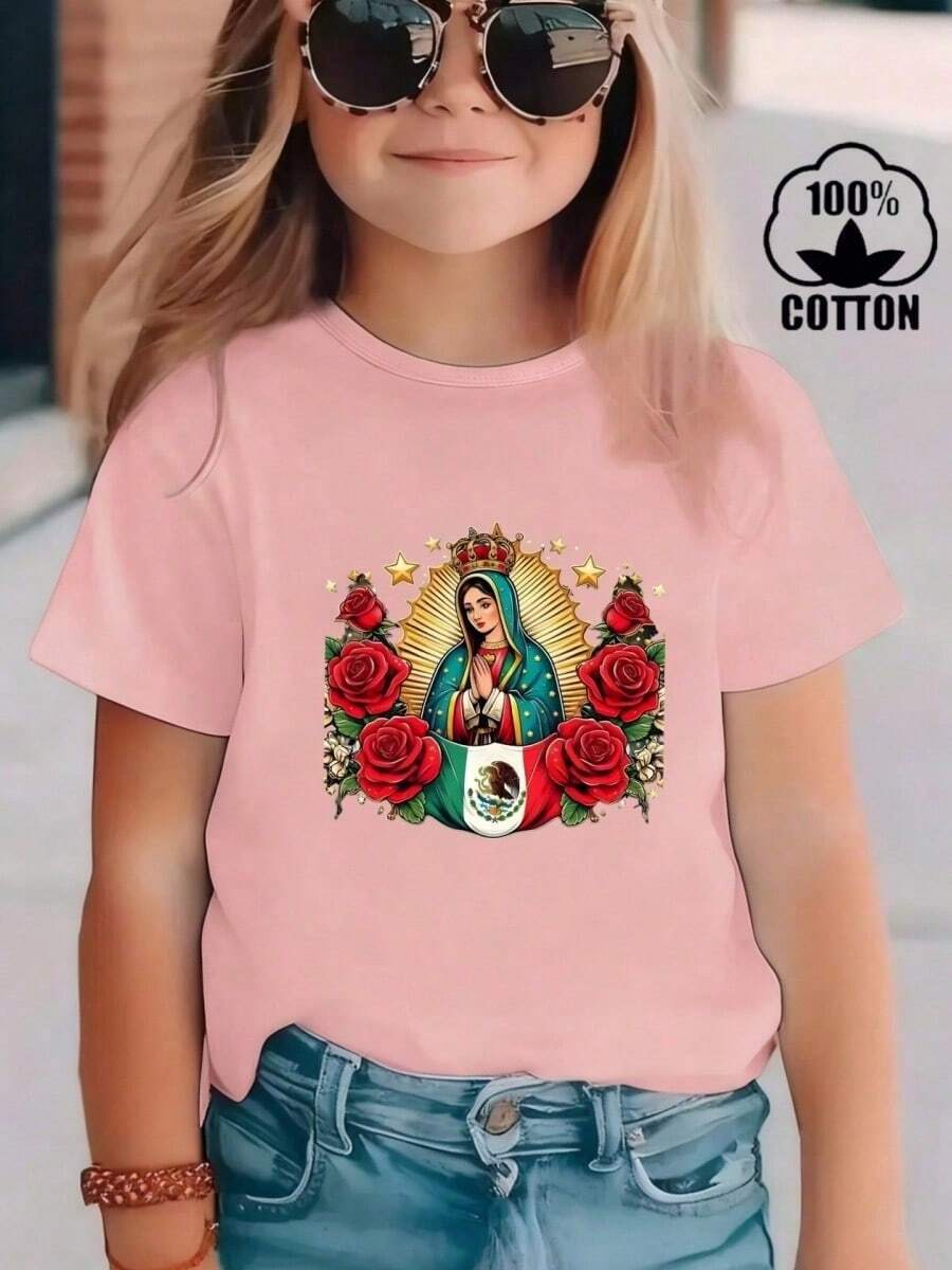 Esta nueva camiseta de manga corta para niñas, 100% algodón, luce modernos estampados de Rosa, informal y versátil. Confeccionada con un tejido suave y delicado con la piel, es suave con la piel sensible de tu hija, permitiéndole libertad de movimiento y comodidad durante reuniones familiares, actividades escolares o juegos al aire libre. - Rosa - Ver 1