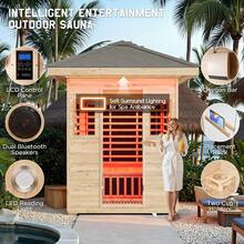 Outdoor Infrared Sauna For Home, Spruce Wood Dry Sauna 1/2/4 Person, Low EMF 2645W/240V Design With Tourmaline Stone Foot Warmer, 7-Color Light Therapy & Dual Bluetooth Speakers - 2 Person Outdoor Sauna - View 3