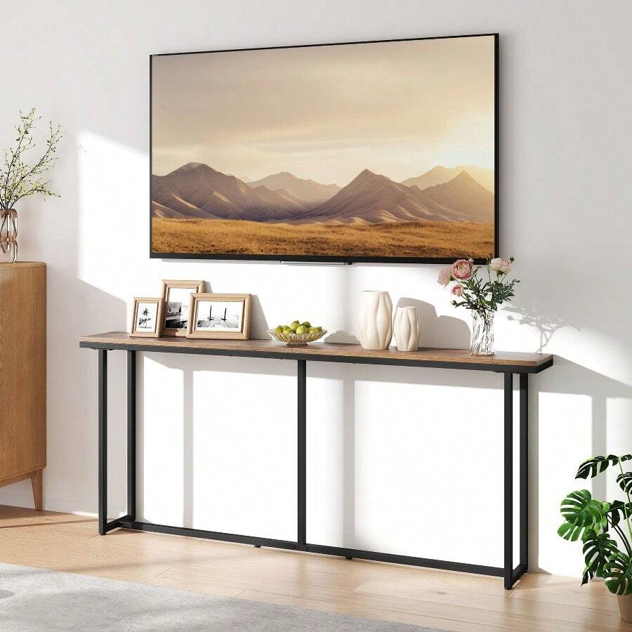 Costoffs Console Table 180cm Entryway Table, Modern Side Table Simple Long Table For Hallway/Living Room/Home/Office, Rustic Brown - Rustic Brown - View 1