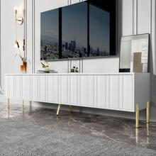 Black And White TV Unit Measuring 190 Cm (W) X 38 Cm (D) X 48 Cm (H) With Gold Table Legs. - White - View 2