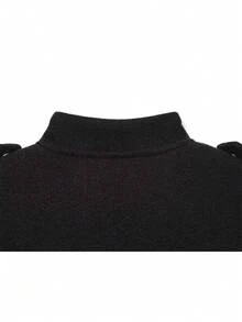 SHIBASHAN 女士复古单排扣酒红色长袖外套，带口袋，秋季休闲OL外套，黑色春季款 - 黑色 - 查看 8