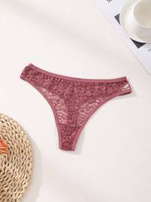 4pcs/Pack Women's Sexy Lace Leopard Print Thong Panties, Low Waist Seamless Underwear - Multicolor - View 4