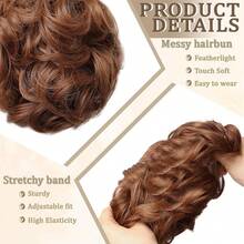 Messy Bun Hair Piece Hair Bun Wavy Curly Scrunchies Chignon Ponytail Hair Extensions Fake Hair Bun Extensions Synthetic Tousled Updo Hairpieces For Women(Strawberry Blonde),StrawberryBlonde - 草莓金髮女郎 - 查看 5