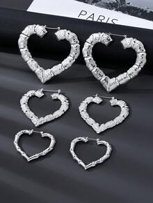 3对时尚心形竹结耳环，适合女性日常、派对或作为礼物佩戴 - 竹節愛心款 - 查看 1