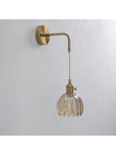 1pc Vintage Glass Wand Lamp Adjustable Arm Tulip Shade, E27 Base, Fixed Wiring, Bedside, Corridor, Bathroom Spiegel Front, ation, Bulb Not Included view 2