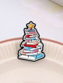 1pc Book Christmas Tree Badge Colorful Meme Style Stacked Books Holiday Design For Book Lovers And Christmas Fans Seasonal Accessory - Multicolor - View 8