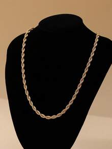 22K镀金扭绳链项链，男女皆宜的嘻哈风格个性化项链，街头时尚日常佩戴及派对必备饰品 - 金色 - 查看 6
