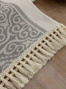 1 件长方形涤纶桌旗，带彩色流苏装饰，适用于厨房/客厅家居装饰 - 灰色 - 查看 6