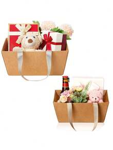 10pcs Kraft Paper Baskets, Kraft Paper Gift Baskets With Handles, 9.8 X 6.5 X 4.3 Inches - Gift Wrapping, Weddings, Parties, Easter, Valentine's Day, Suitable For Various Holiday Gifts - Multicolor - View 4