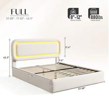 EnHomee Boucle Cloud Bed Frame With LED Lights Headboard Upholstered Bed Frame With Curved Edges Design, Anti-Collision Soft Platform Bed, Easy Assembly, Beige - Beige - View 9
