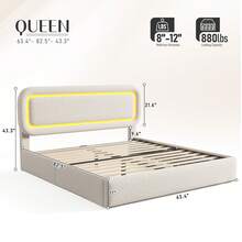 EnHomee Boucle Cloud Bed Frame With LED Lights Headboard Upholstered Bed Frame With Curved Edges Design, Anti-Collision Soft Platform Bed, Easy Assembly, Beige - Beige - View 10