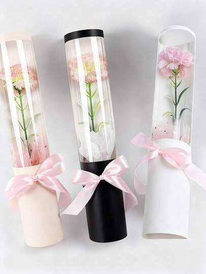 5PCS Bouquet Packaging Box, Transparent Long Cylindrical Gift Box, Flower Packaging Round Box, Rose Packaging Box Valentine's Day, Mother's Day, Gift, Holiday, Party Decoration, Wedding, Birthday Gift, Graduation Gift, Flower Shop Souvenir(Box Only), 1PC