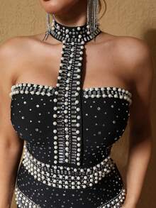 DEIVE TEGER Luxury Rhinestone Embellished Spaghetti Strap Bodycon Mini Dress, Sexy, Suitable For Ball, Party, Birthday, Prom, Graduation Ceremony