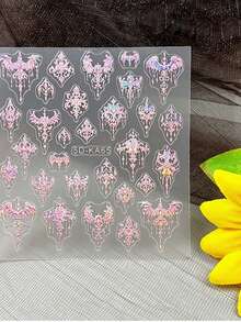 3 pièces d'autocollants d'art pour ongles avec estampage à chaud de totems d'étoiles et de lune - motifs rétro mystérieux d'étoiles, de lune, de serpent, de feuille, de cœur, d'œil de démon, de motif de luxe rétro. Convient pour un usage quotidien, mariage, fête, vacances. Autocollants d'ongles jetables, style de luxe simple et léger, faciles à coller. Décoration de salon de manucure. - Multicolore - Voir 7