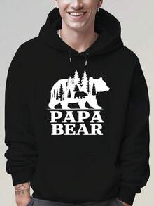 En otoño e invierno, Papa Bear diseñó una sudadera de terciopelo estampada para hombres con un diseño de gorra multifuncional, adecuada para las temporadas de primavera y otoño, disponible en tallas extragrandes. - Negro - Ver 4