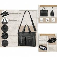 Portafolio para Hombre de 15. 6 Pulgadas, Maletín de Laptop de Piel PU, Grande Capacidad, Impermeable, Ideal para Trabajo, Negocios y Viajes - Negro - Ver 1