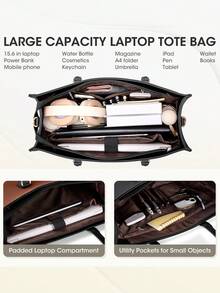 Waterproof Laptop Tote Bag For Women: 15.6 Inch Large Work Bag For Teachers & Office Professionals, Business Computer Briefcase With Organizer Pockets - Đen, nâu và trắng - Xem 3