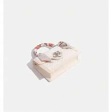 Fashionable High-End Pu Tote Bag With Versatile Square Shape And Cute Cherry Print, Perfect For Shopping, Dating Or Cross-Body For Girls Send Scarf., Best Mother's Day And Valentine's Day Gifts - trắng - Xem 4