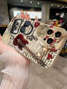 Guitar Music Painted Perforated Beige Painted Minimalist Fashion Creative Shockproof Phone Case Compatible With IPhone 17/17 Pro/17 Pro Max/16/11/16 Pro/16 Plus/16 Pro Max/16e/15 Pro Max/13/14/12/XS/XR/7G/8P, Compatible With Samsung Galaxy S25/S25 Plus/S25 Ultra/A16/A36/A26/A56/A50/A12/A32 - Multicolor - View 4