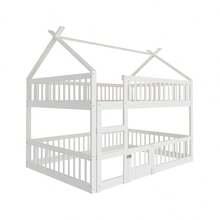 Children's Bunk Bed 140*200, Children's Bed, Bunk Bed With Ladder, Loft Design, Solid Wood Bunk Bed Frame, Grey - White + Wood + Wood - View 3